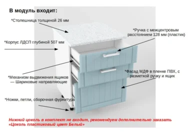 Шкаф нижний 3 ящика Сильфида 60см фото 2